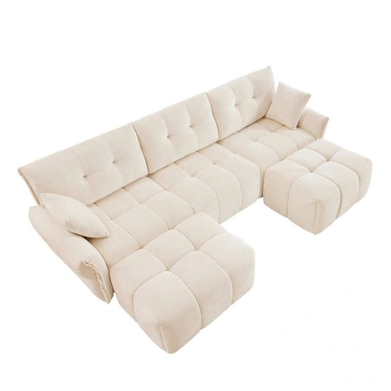 110.2  Chenille 3 Seater Upholstered Sofa, 2 Ottoman