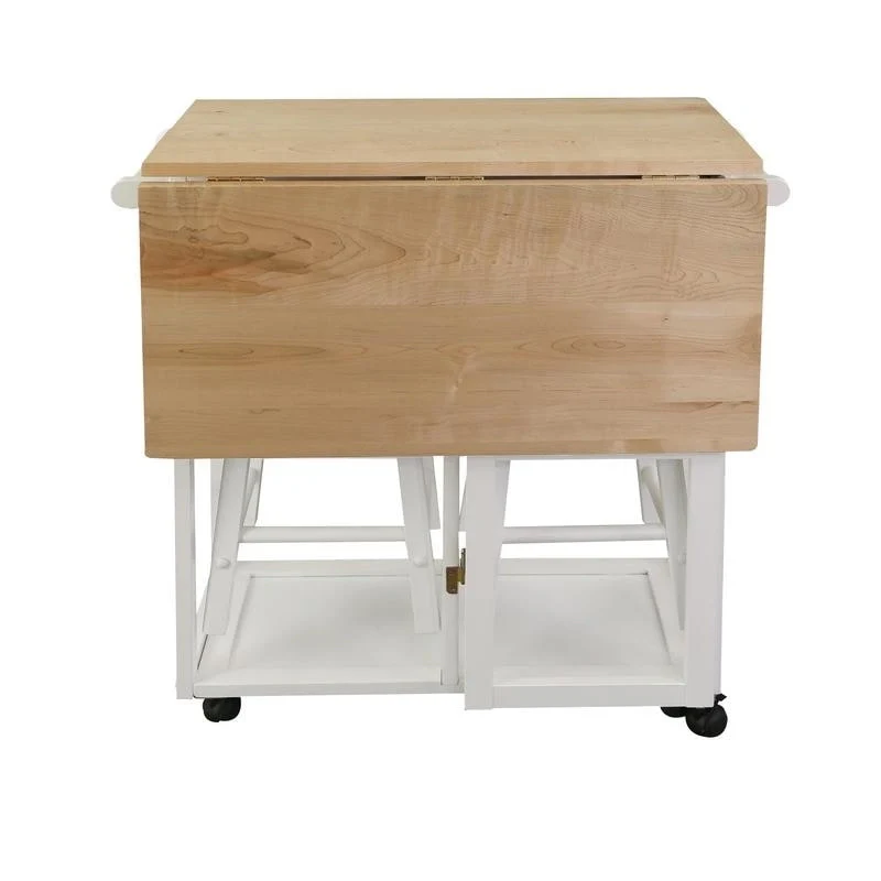 Wooden Breakfast Cart with Drop-Leaf Table, American Maple Top - N/A