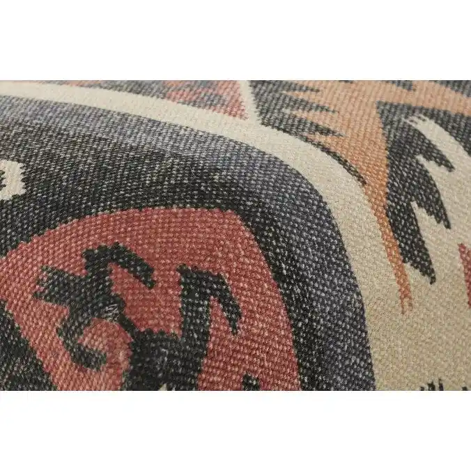 47 Beige Brown and Rust and Black Jute and Wool Blend Upholstered Southwest Distressed Bench - 47 x 18 x 16