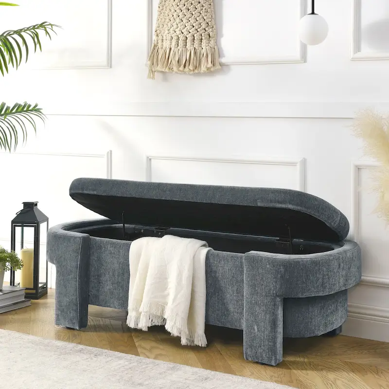 Chenille Upholstered Bench