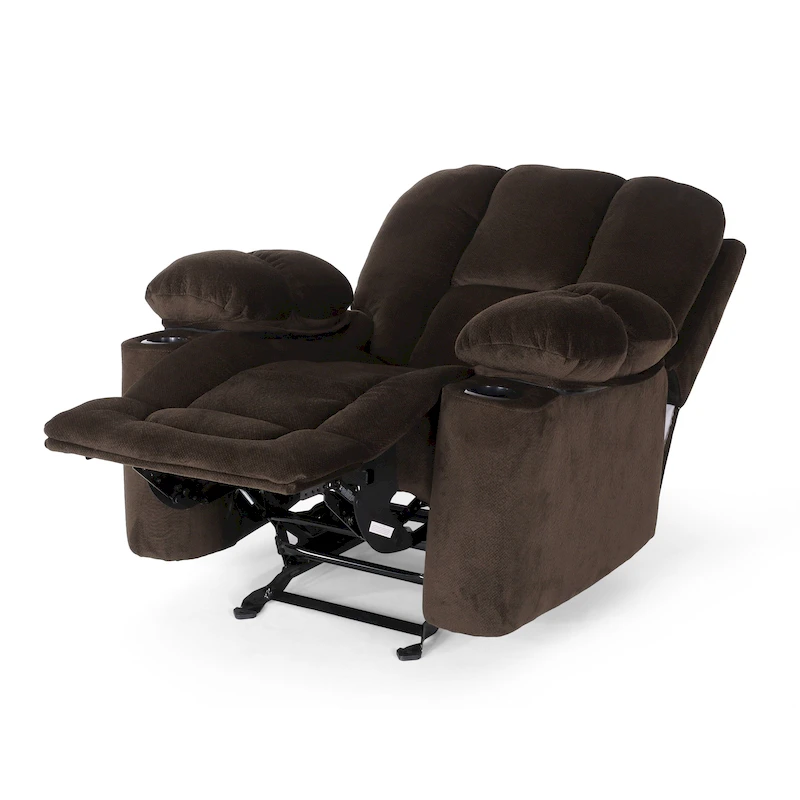 Roomfitters Luxurious Manual Recliner Chair in Chocolate with Skin-Friendly Fabric and Dual Cup Holders