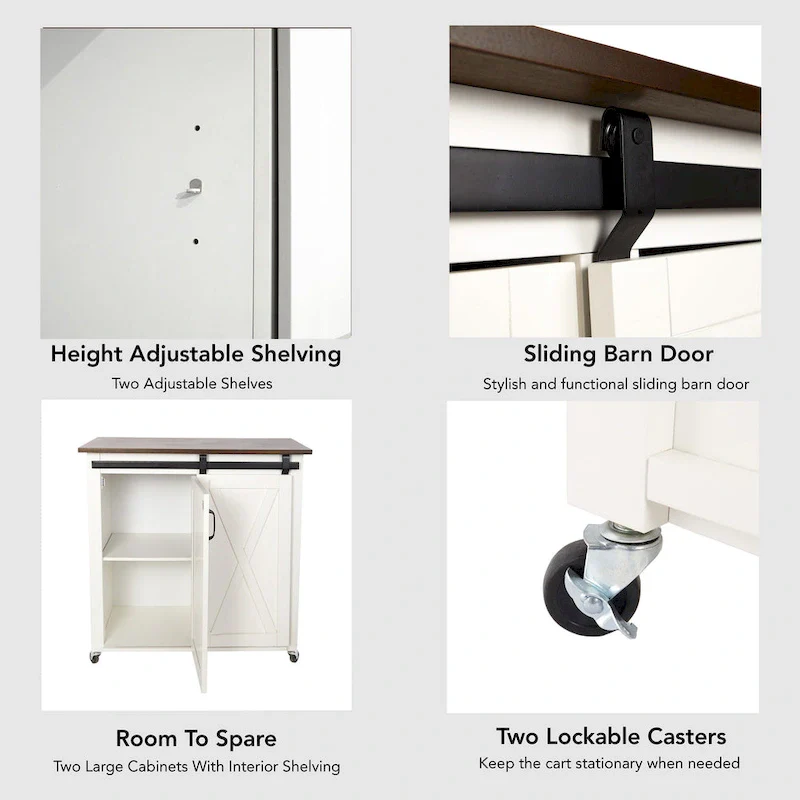 SEI Furniture Lankershim Modern Farmhouse White Wood Kitchen Cart