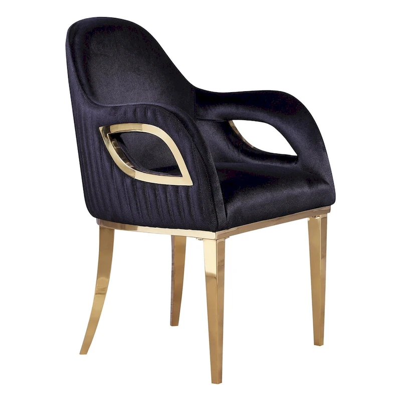 Modern Black Velvet Upholstered Armchair Dining Chair with Gold Legs