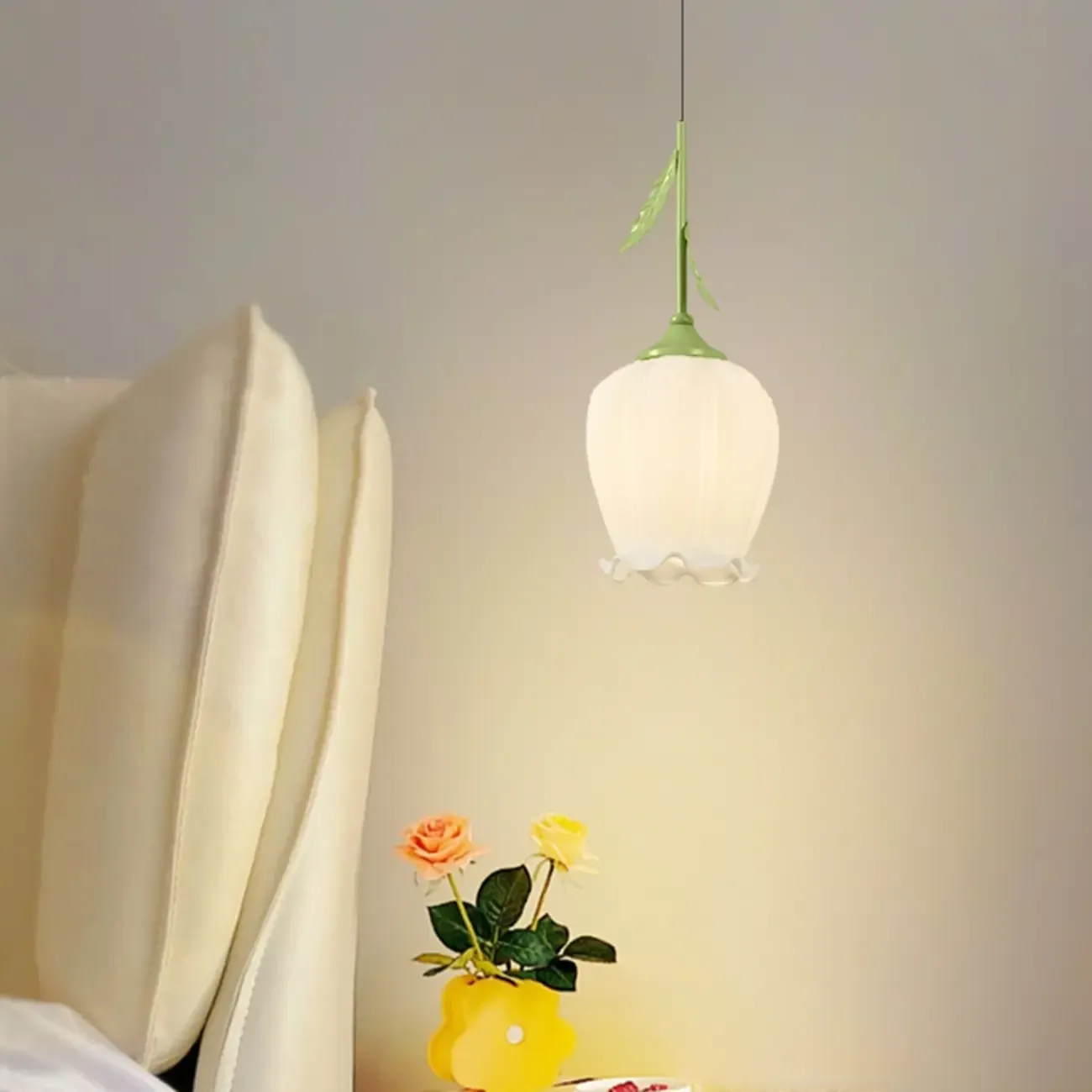 Kids Bedside White Glass Tulip Pendant Lamp