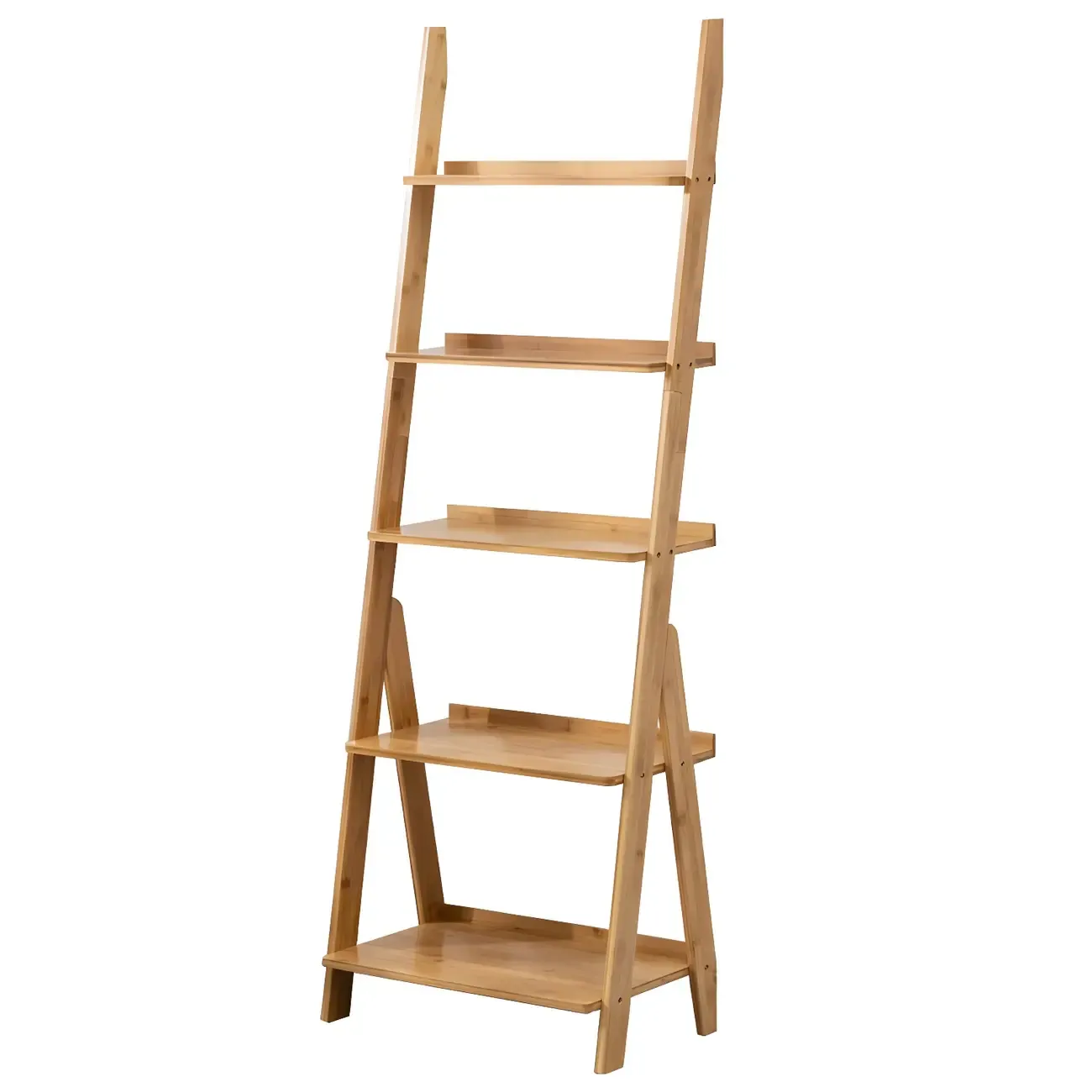 Solid Wood 5-Tier Open Back Ladder Bookshelf