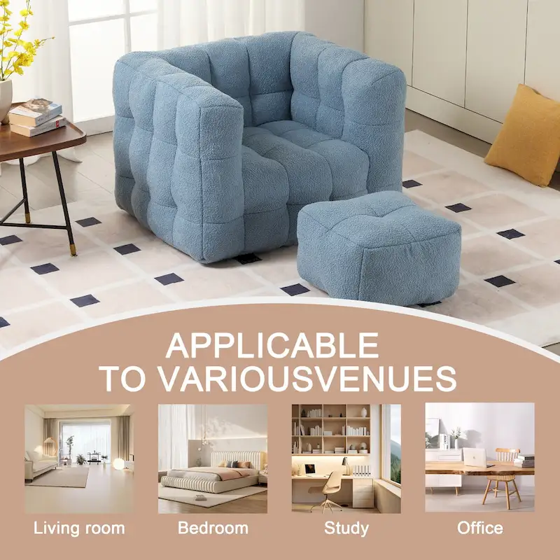 HOMEFUN Boucle Upholstered Tufted Modern Single Side Sofa Chair with Ottoman