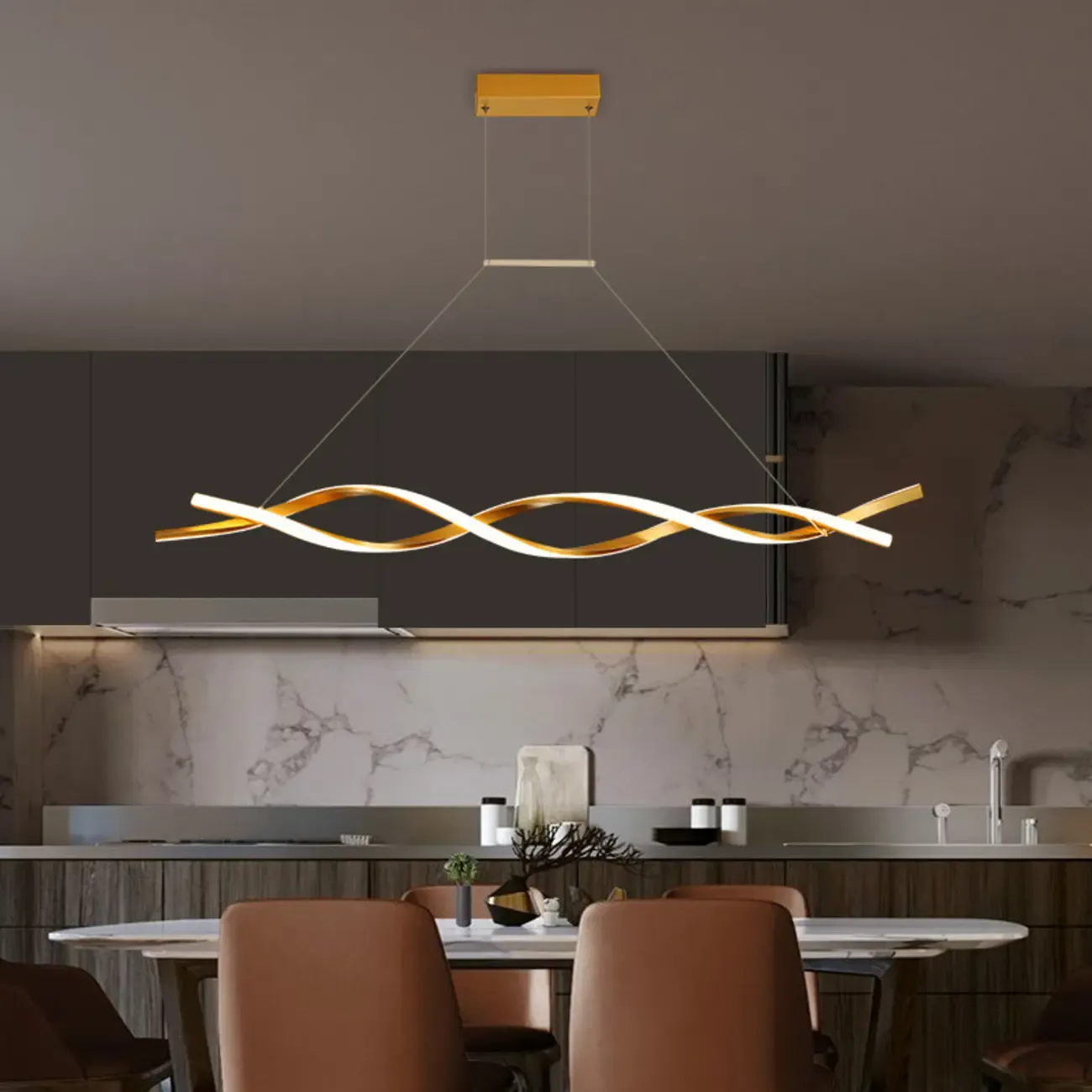 Modern Metal Linear LED Island Pendant Light for Kitchen