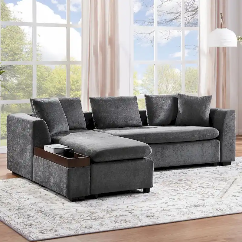 Chenille Upholstered Cloud Sofa L-Shaped Couch with Chaise Lounge & Storage