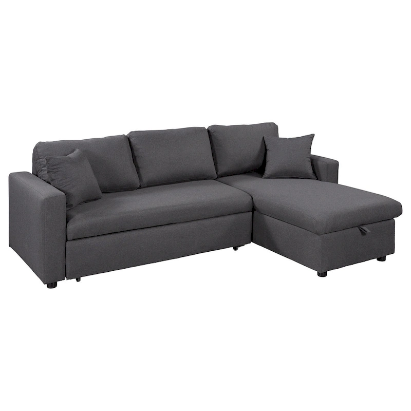Merax Upholstery Sleeper Sectional Sofa with Storage Space, 2 Tossing Cushions