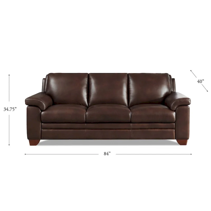 Top Grain Leather Sofa, Kiln-Dried Wood Frame, Pocketed Coils, Chestnut, Seats 3, 84
