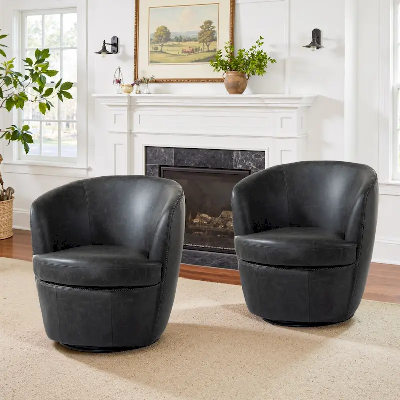 Modern Swivel Leather Accent Chair Upholstered Barrel Chair
