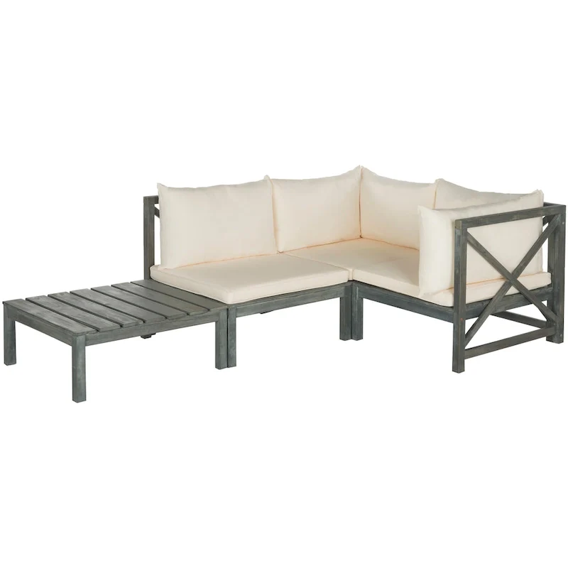 SAFAVIEH Outdoor Living Lynwood Modular Ash Grey Acacia Wood 4-piece Beige Cushion Sectional Set - 27 W x 27 D x 27 H