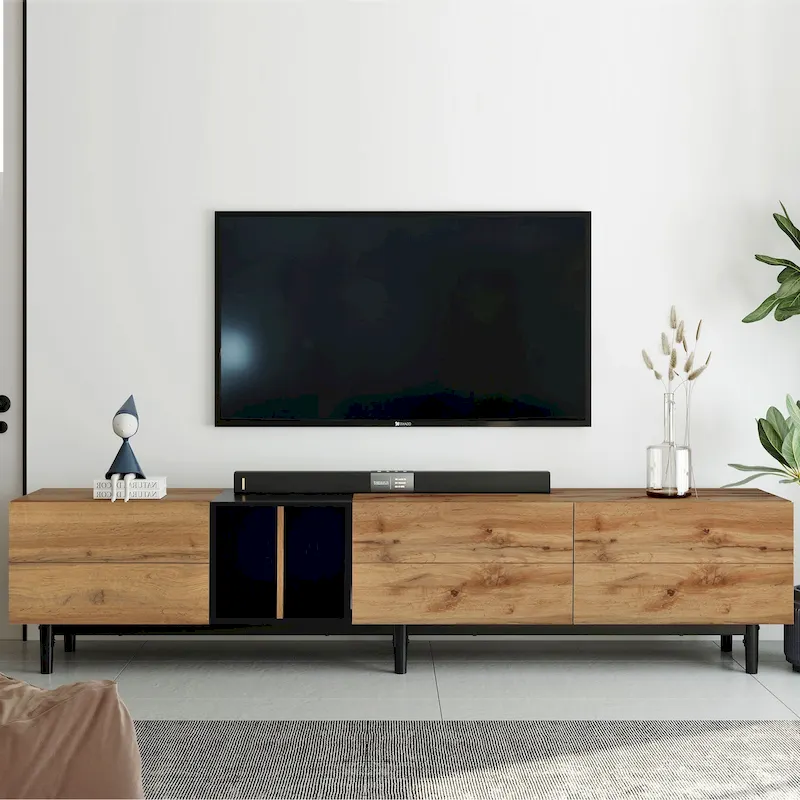 Modern TV Stand for 80 TV with 3 Doors, Media Console Table, Entertainment Center with Large Storage Cabinet for Living Room