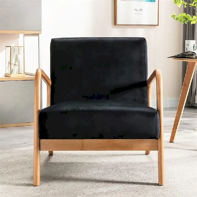 Kreindy Velvet/ Wood Mid-century Modern Armchair
