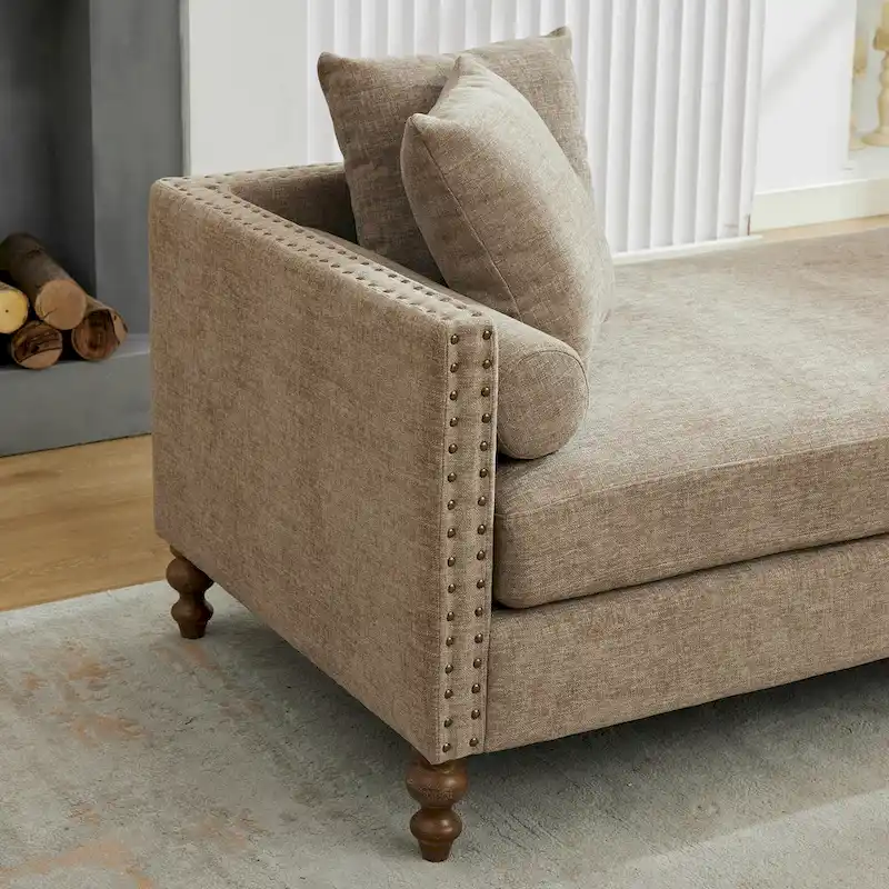 75.2 Chenille 3-Seater Sleeper Sofa with 4 Throw Pillows And 2 Bolsters