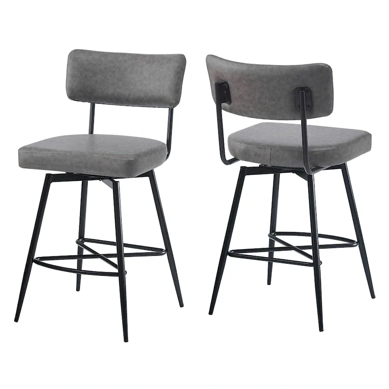 26 Retro Swivel Counter Stools, Set of 2 PU Leather Bar Chairs with Cushioned Seat and Iron Frame
