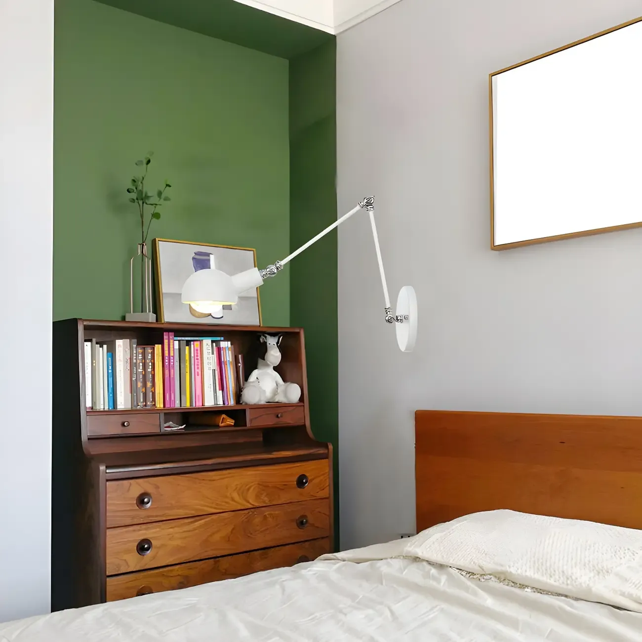 Gold and White Dome Swing Arm Wall Light