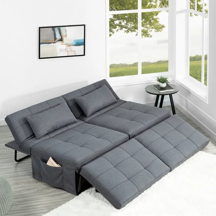 Sleeper Chair Bed, 4 In 1 Multi-Function Convertible Ottoman Bed, Breathable Linen Bed Chair, Convertible Sofa Bed