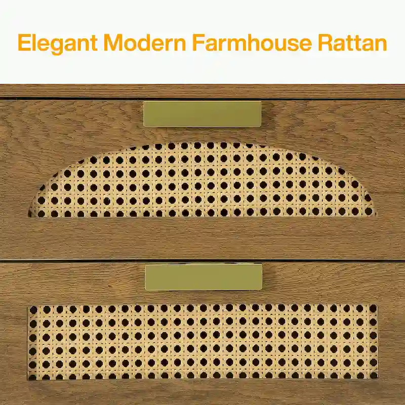 Green Wood Nightstand with Rattan Accents - 3 Drawer (20