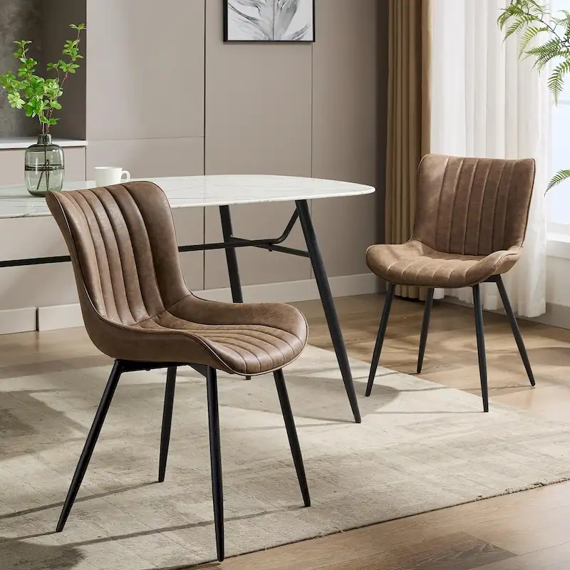 Living Dining Chairs Set of 2, Faux Leather Armless Side Chairs with Metal Legs
