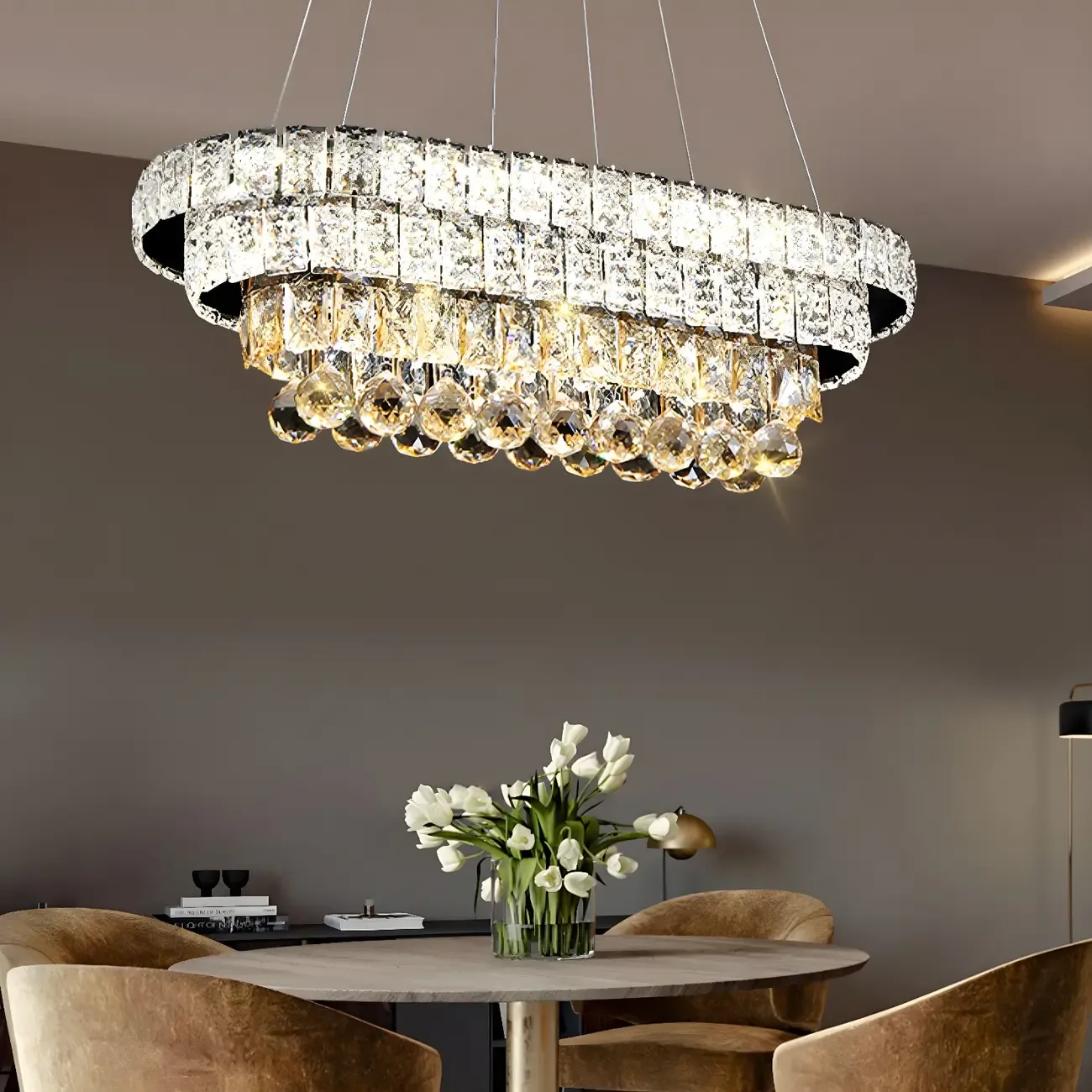 Elegant Gold/Silver Crystal Kitchen Island Pendant Light