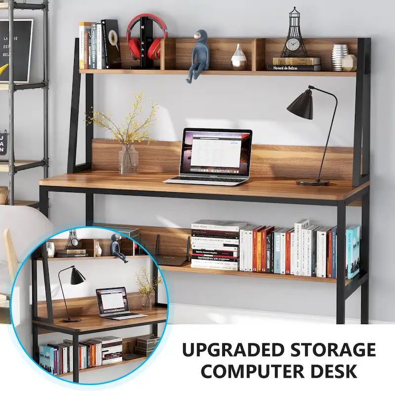 47 Inch Modern Computer Desk with Hutch and Bookshelf
