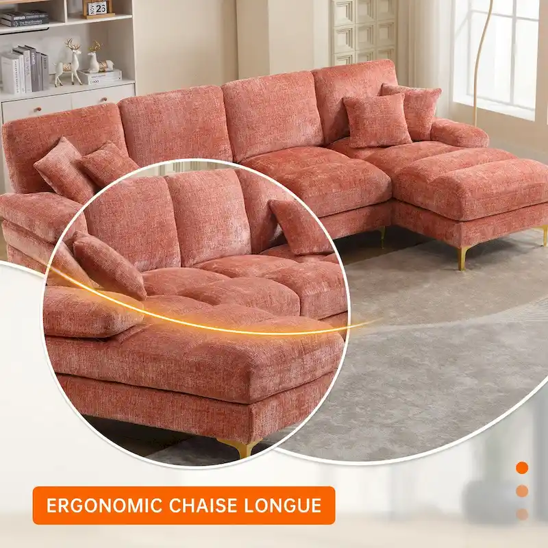 HOMEFUN Chenille Upholstered U-Shaped Living Room Sectional Sofa