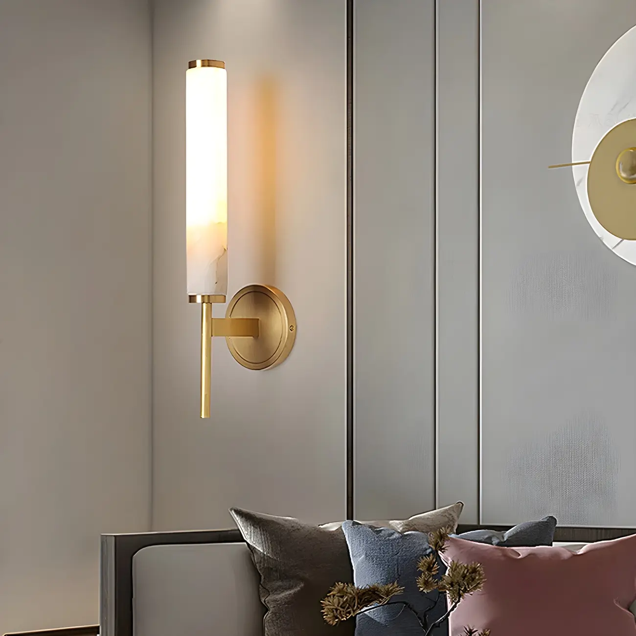 Modern Gold Cylinder Stone Wall Sconce led Light for Bedroom