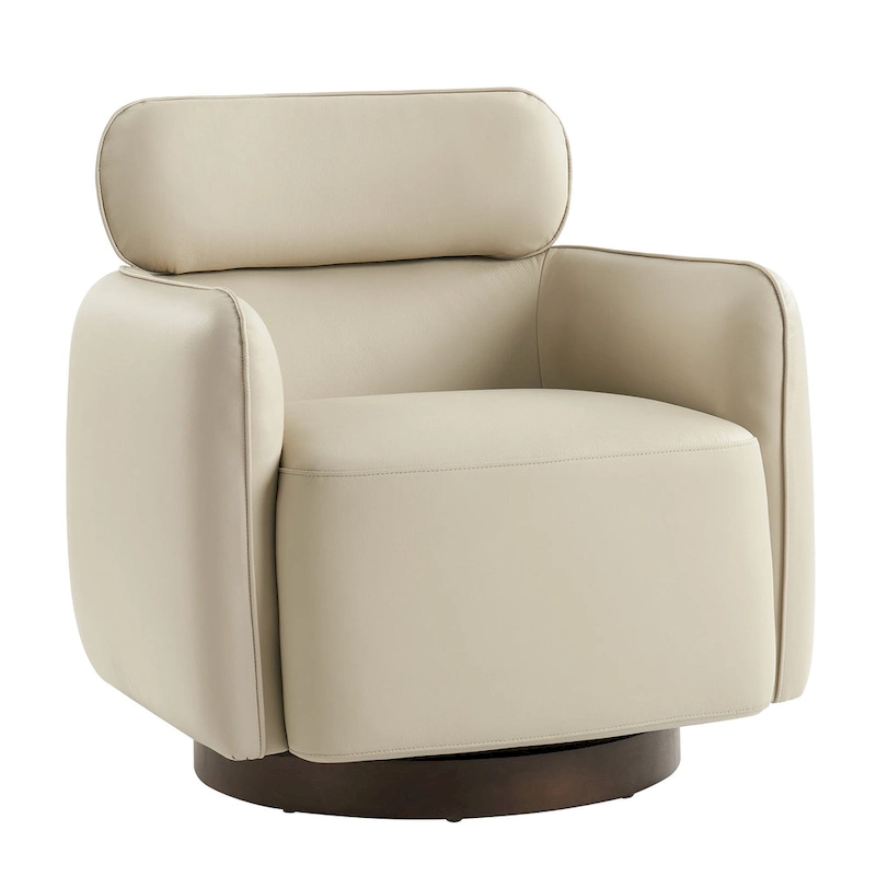 Raphael Modern Swivel Genuine Leather Barrel Chair