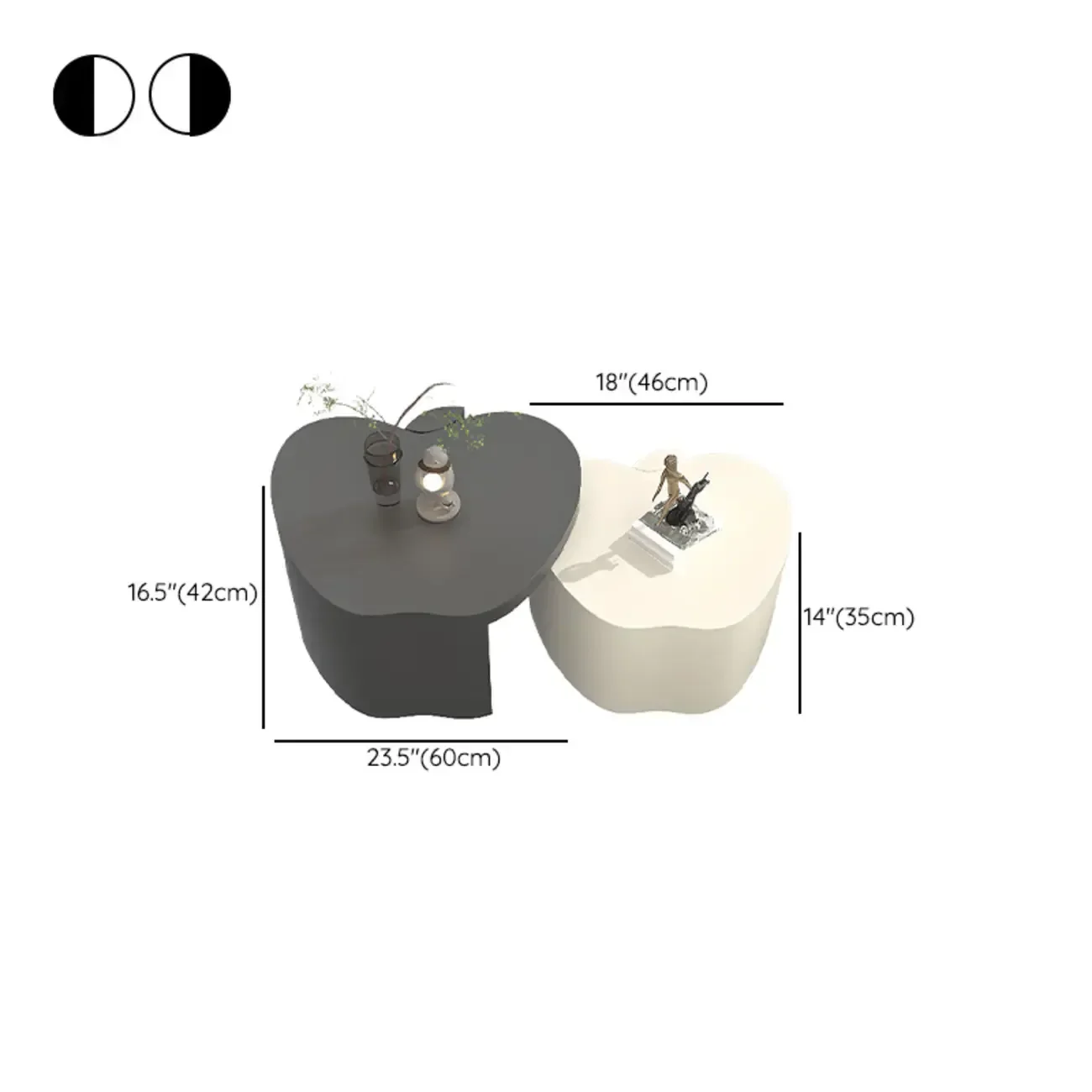 Modern Wood Apple Shape Abstract Nesting Coffee Table