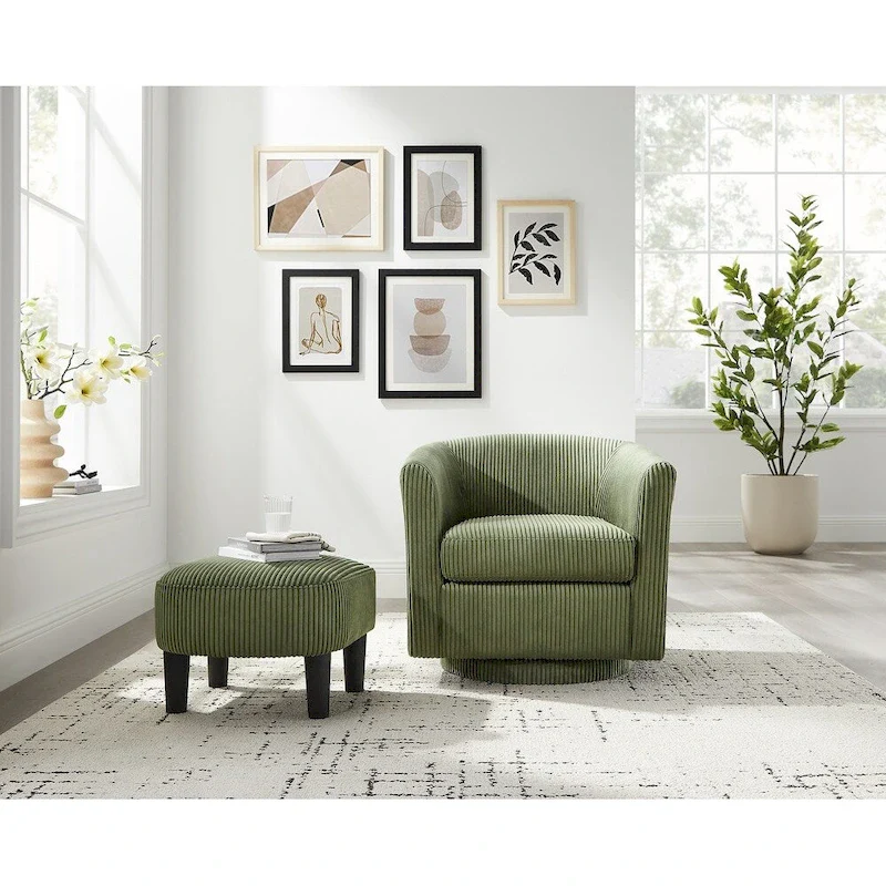 Swivel Accent Single Sofa Chair with Ottoman
