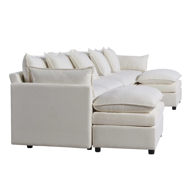 Spacious 142.52 U-Shaped Chenille Sectional Sofa with Double Cushions, Convertible Chaise and Ottomans
