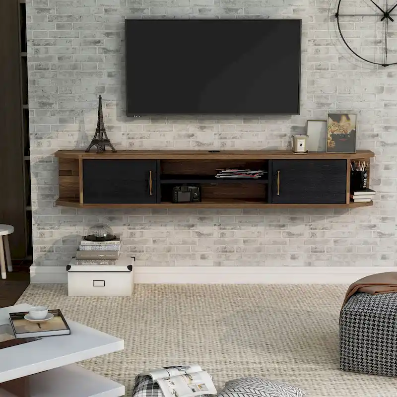 Mid-Century Modern 71-inch 4-Shelf Floating TV Console