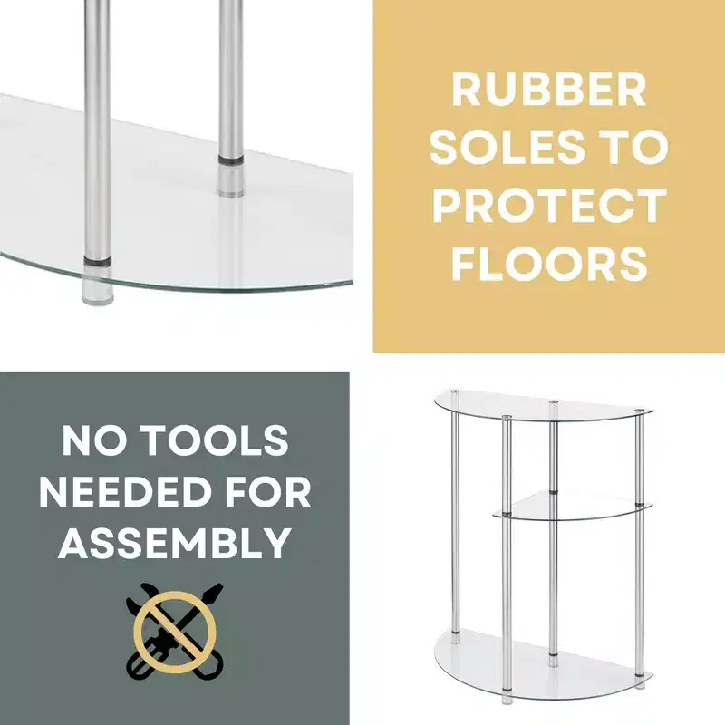 Breighton Home Designs2Go Classic Glass 3 Tier Display Entryway Hall Table in Glass/Chrome