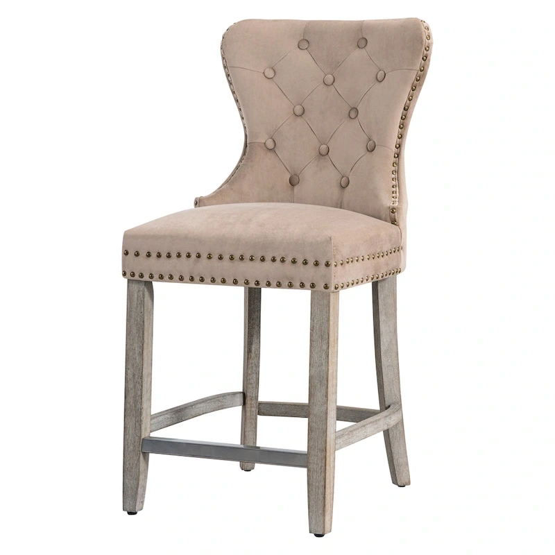 Carter 24  Wingback Tufted Nailhead Counter Stool with Antique Grey Legs