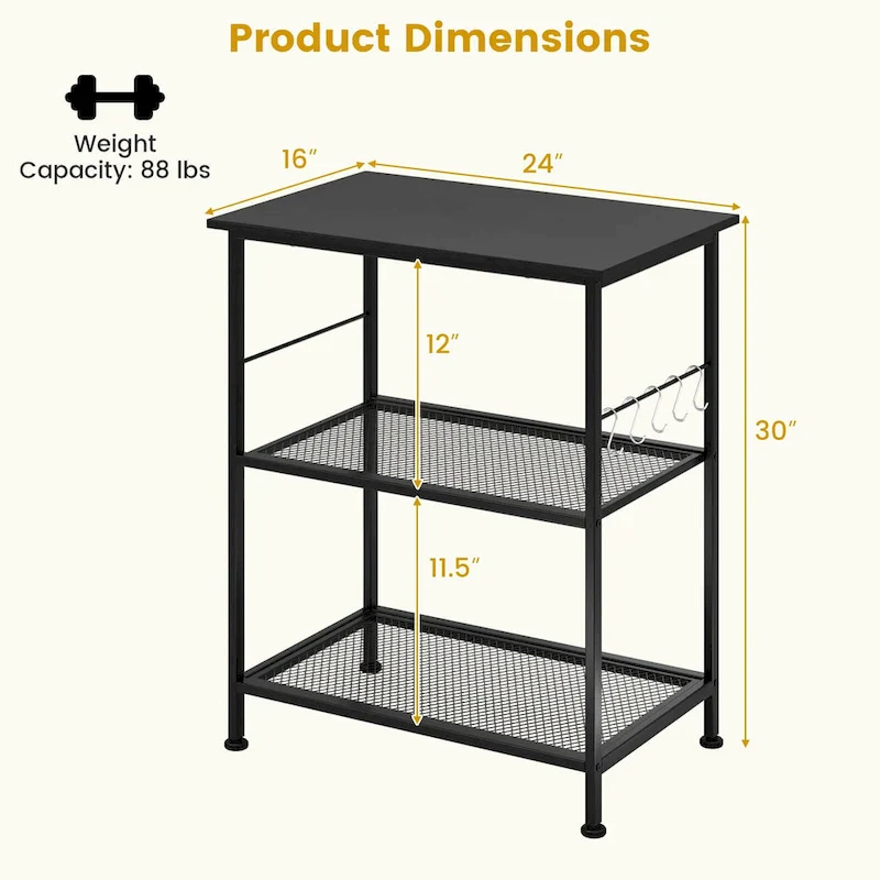 3-Tier Kitchen Serving Cart Utility Standing Microwave Rack - See Details