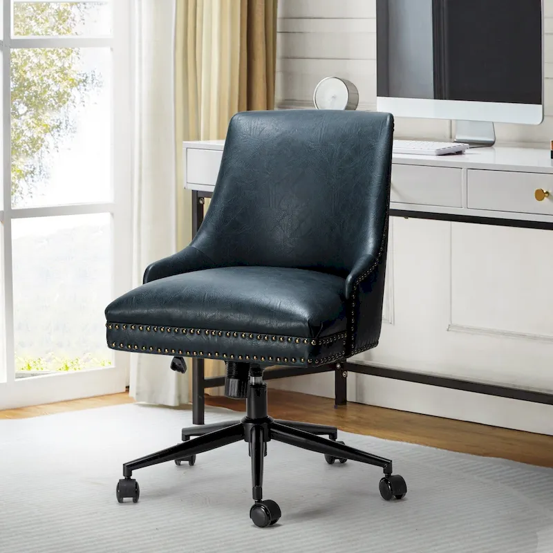 Faux Leather Swivel Office Chair - Mid-Back with Nailhead Trim - 250 lbs Capacity