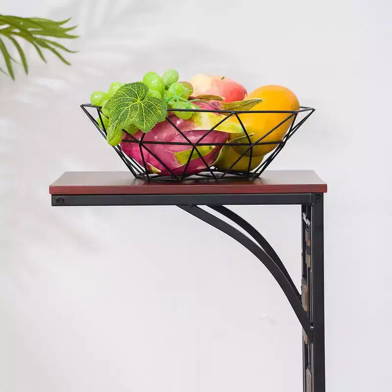 Disassembled and Assembled Single-layer C-shaped Table with Brown Density Board Tabletop, Black Powder-coated Iron Frame, Gravel Pattern Side Table