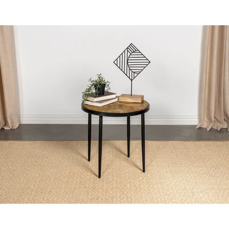 Hayden Round Wood Top Side Table Natural Mango and Black