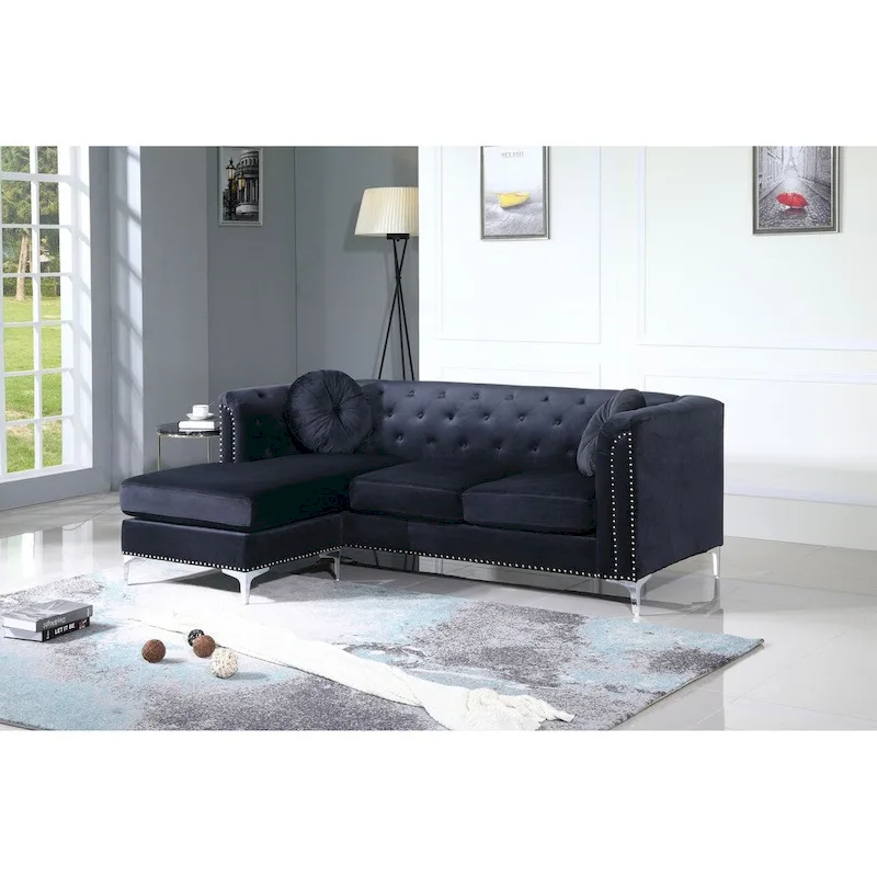 Pompano Velvet Button Tufted Sofa with Chaise