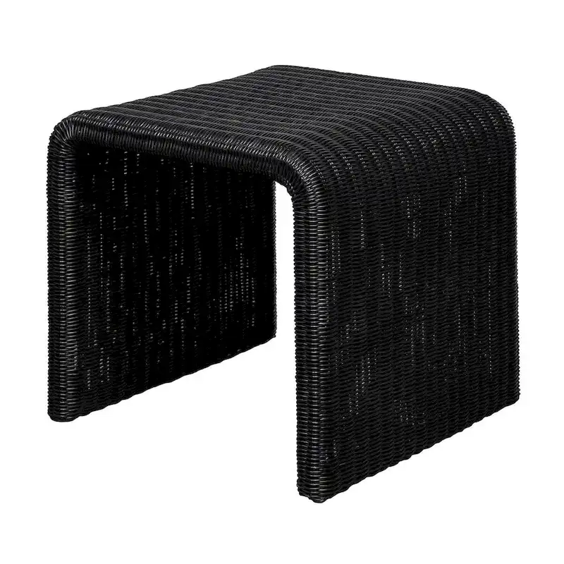 Black Woven Rattan Square End Table