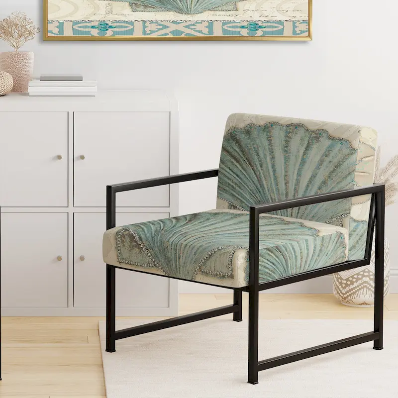 Designart  Seastar And Blue Sea Shell II  Upholstered Nautical & Coastal Accent Chair - Arm Chair