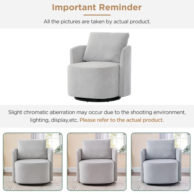 Chenille 360 Swivel Barrel Chair with Ergonomic Curved Design and 440lb Weight Capacity