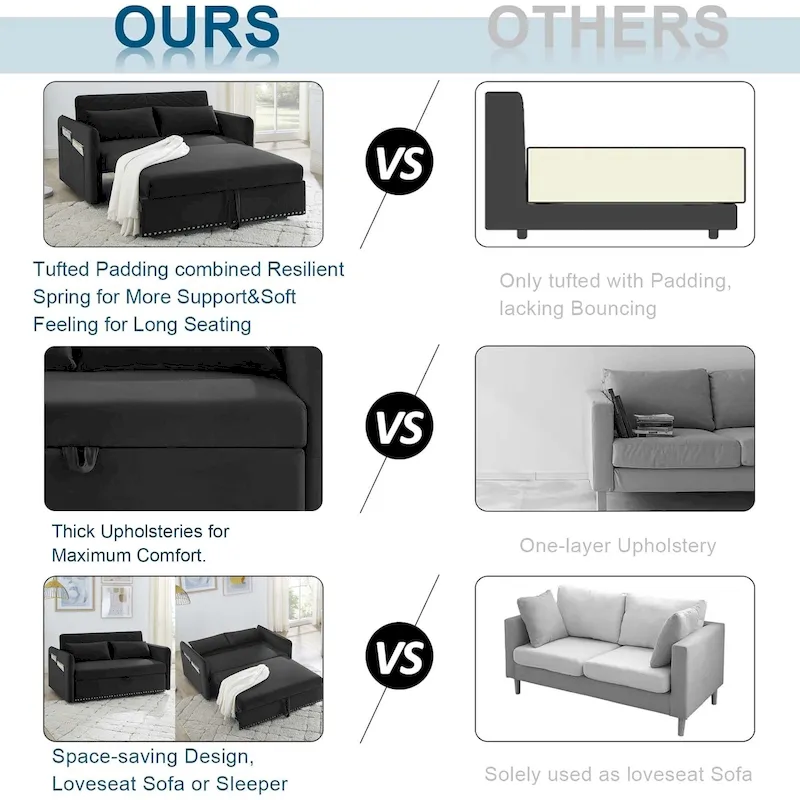 Aukfa 3 in 1 Convertible Sofa Bed Velvet Loveseat Sleeper