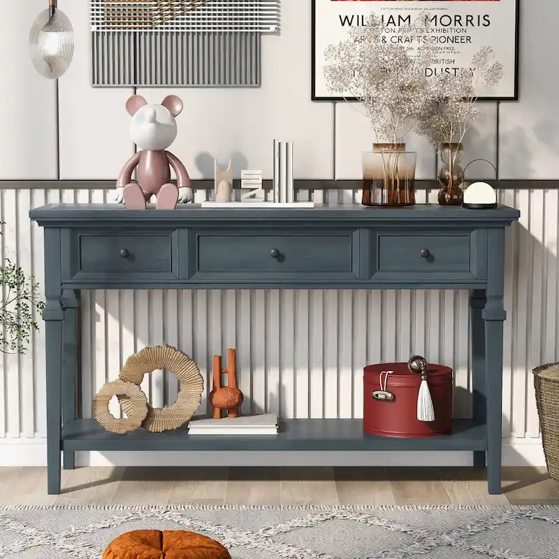 Console Table with 3 Drawers - Distressed Finish