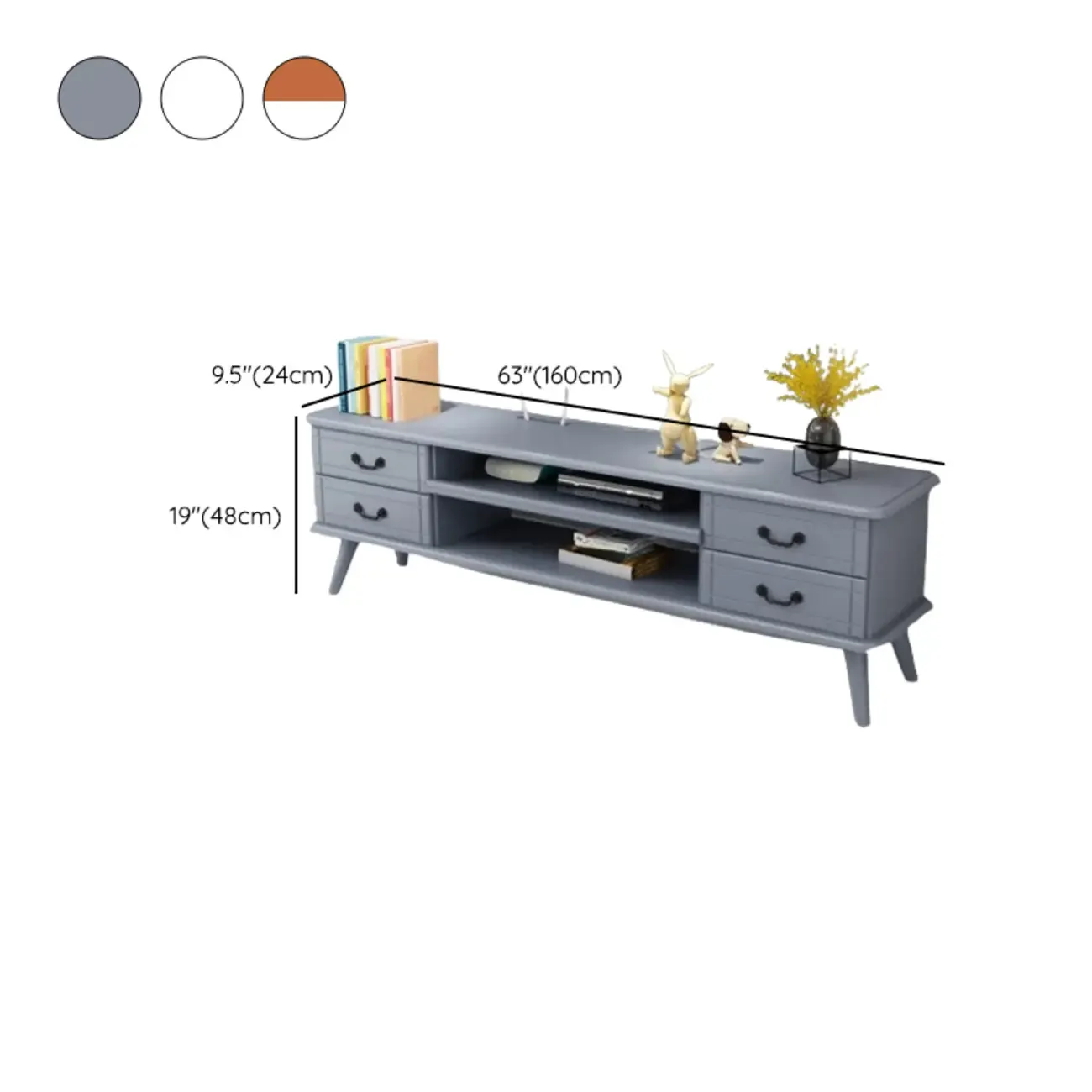 Living Room Wood Brown-White Cable Management TV Stand