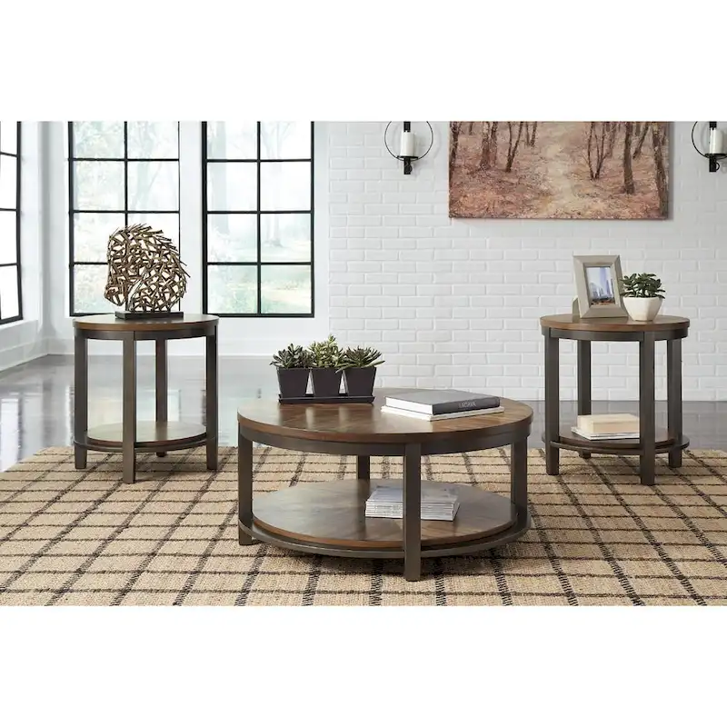 Table (Set of 3) - Light Brown/Bronze - 38 W x 38 D x 18 H