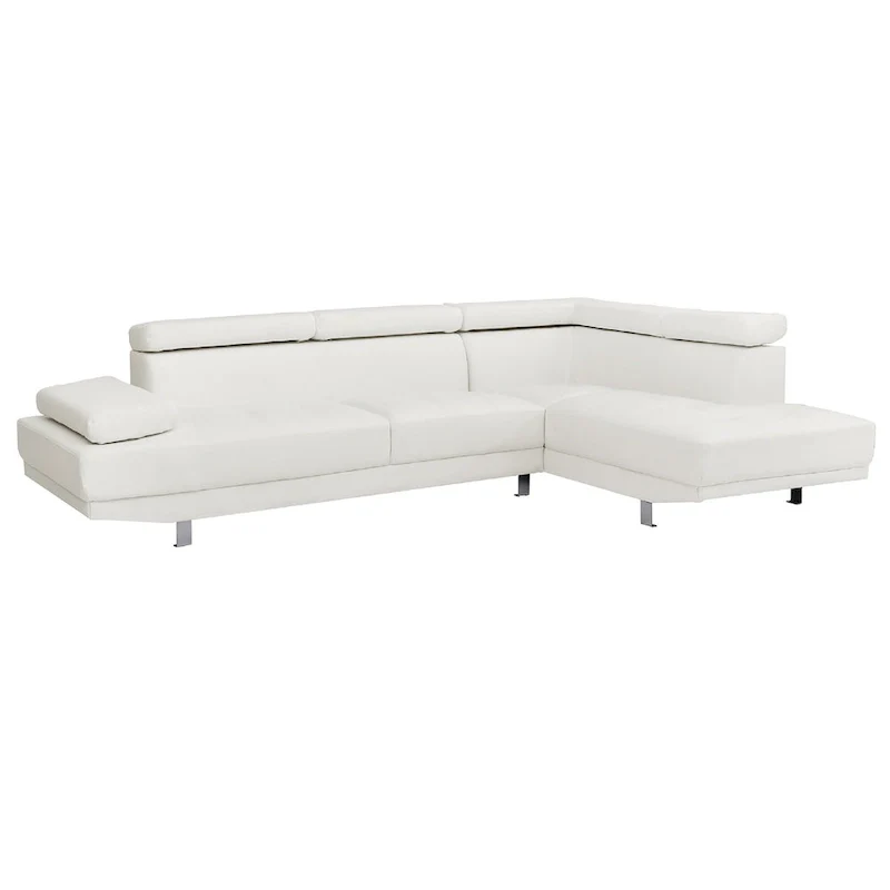 Adjustable Faux Leather L Shape Sectional Sofa - 109 - White
