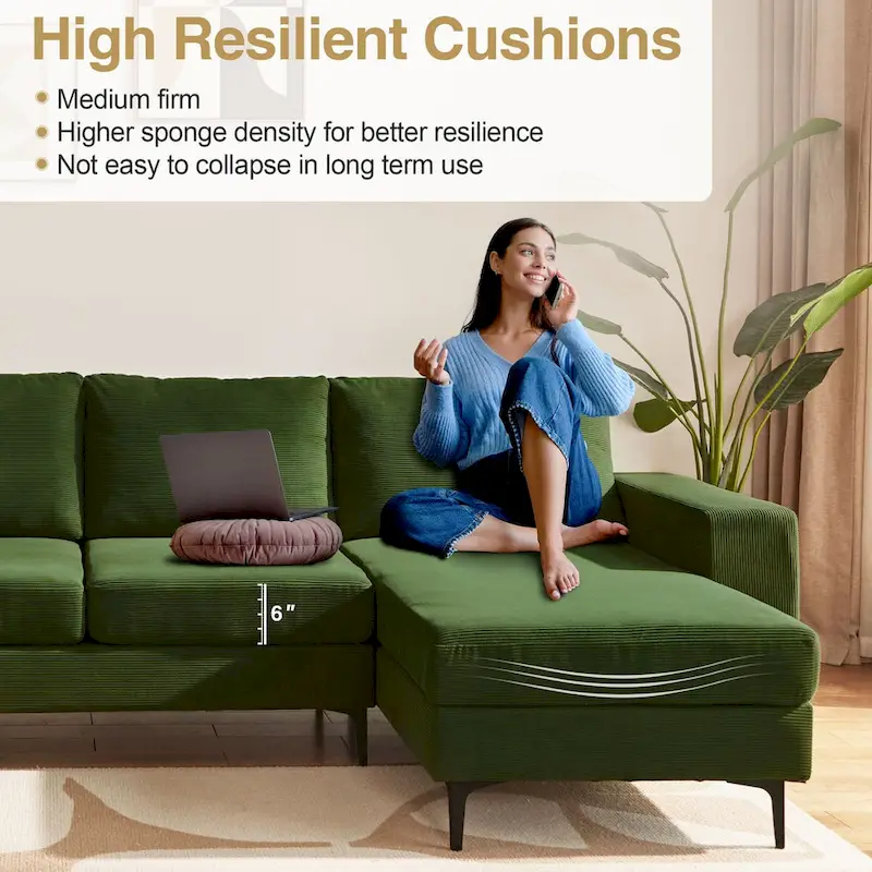 HOOOWOOO L-Shaped Upholstered Sofa Couch with Metal Legs