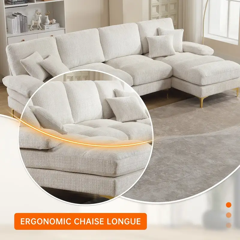 HOMEFUN Chenille Upholstered U-Shaped Living Room Sectional Sofa
